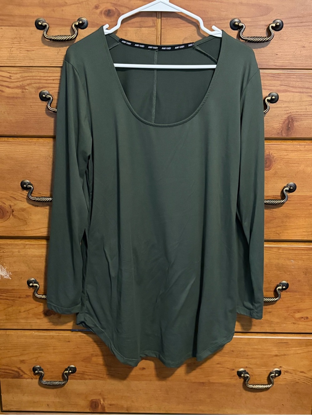 Scoop Neck Long Sleeve Top - Olive Green